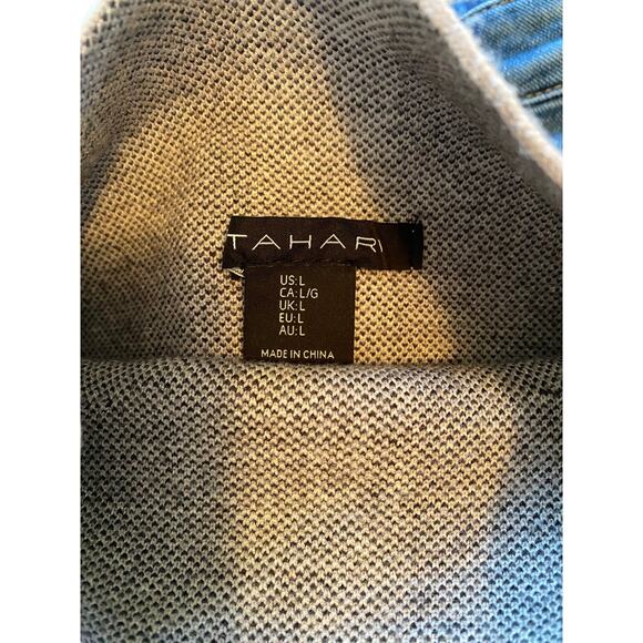 Tahari Gray Plaid Cropped Sweater Large - Picture 4 of 5